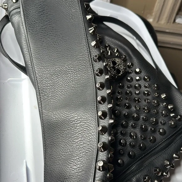Skull Handbag Leather Rivet Purse Shoulder Satchel Tote by Bykoine - Picture 10 of 10
